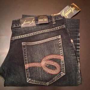 Signature Men's Dark Blue Jeans with Red Stitching Size 40" Waist X 30" Length